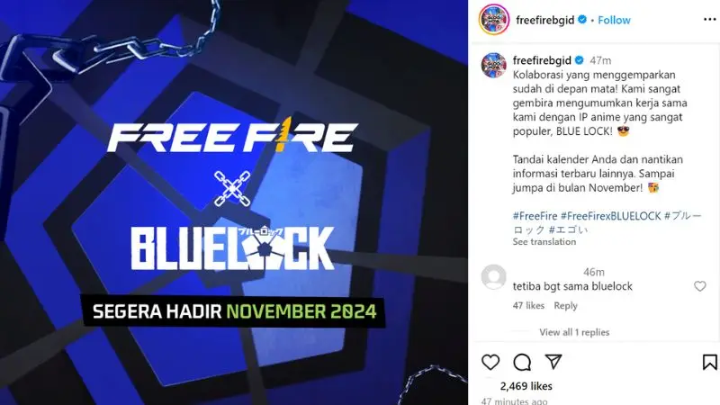 kolaborasi free fire x blue lock diumumkan